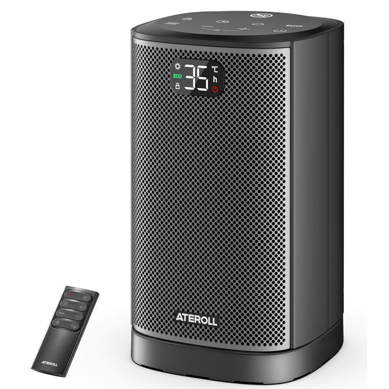 10 Inch Quiet Portable Electric Space Heater, 1500W PTC Ceramic Heater with Remote Control, Thermostat, ECO Mode, 8H Timer, Child Lock, Tip-Over Protection