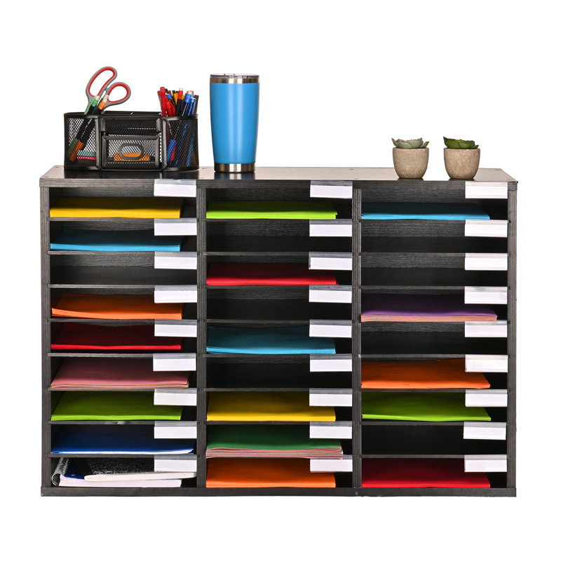 Black MDF 27-Compartment Adjustable Literature Organizer