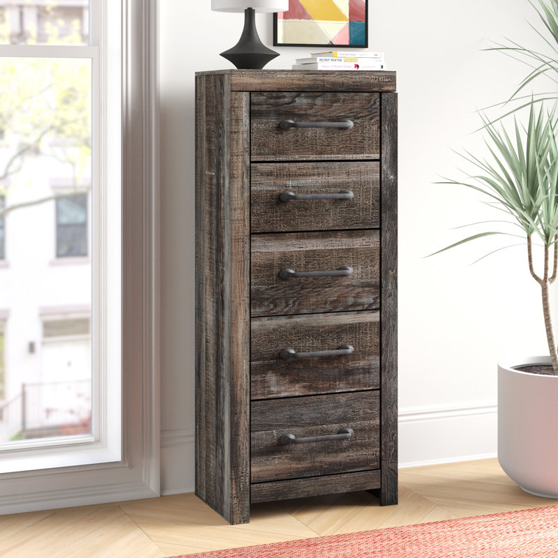 Commode 5 tiroirs Aulda, Brun