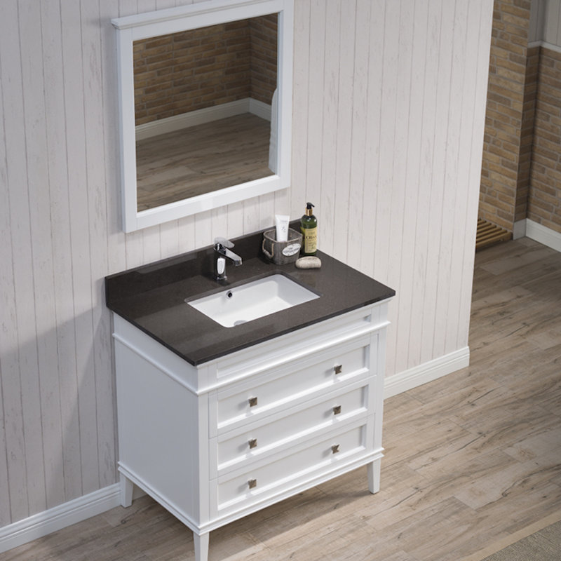Ensemble de meuble-lavabo de salle de bain simple avec miroir 37 po Briese, Blanc mat