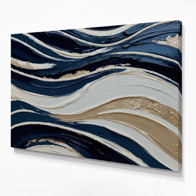 Impression sur toile horizontale à rayures horizontales bleu marine et crème