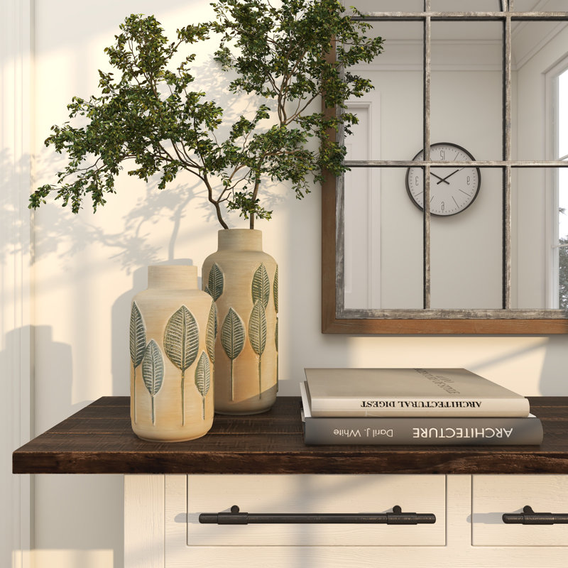 Ensemble de vases de table en céramique 2 pièces vert / brun Huntsdale