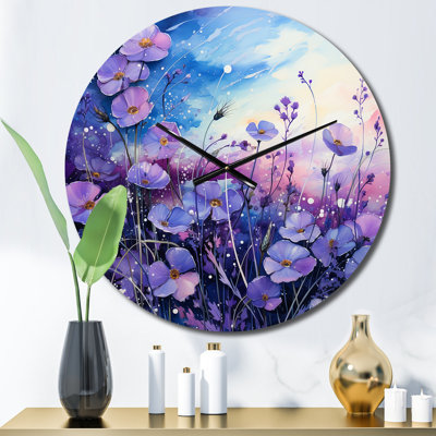 Violets Field Pointillism Dot III Metal Wall Clock