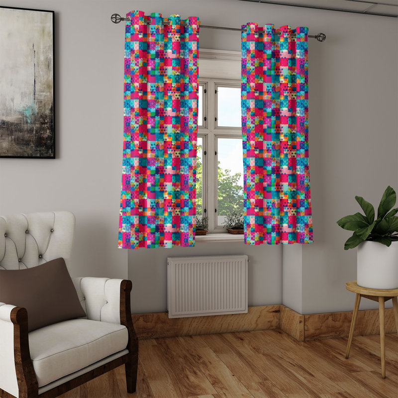 Latitude Run® Abstract Art Grommet Curtain Decorative 2-Panel Window Drapes, 50"x63", Multicolor, 50" W x 54" L