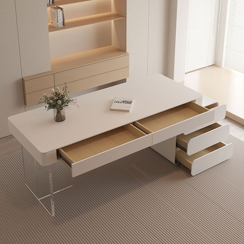 Bureau blanc moderne et simple avec tiroirs, 29.53"H*55.12"W*23.62"D, Oui