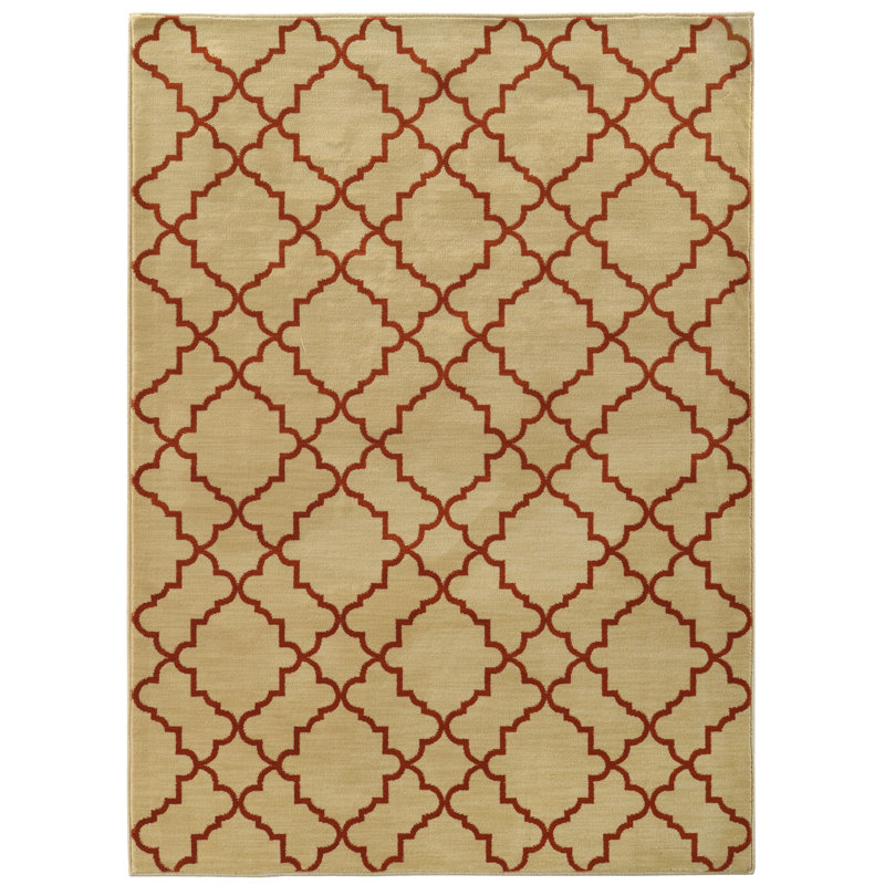 Tapis beige / rouille tissé à la machine Vicaro, Rectangle 9 pi 10 po x 12 pi 10 po