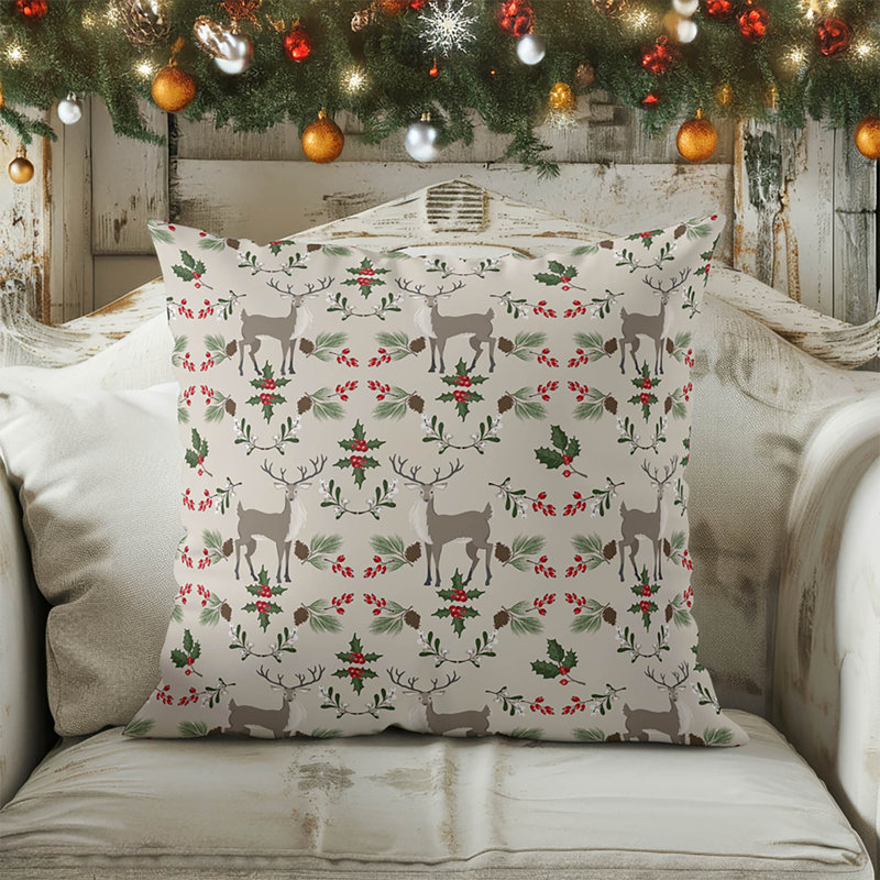 Coussin Botanical Deer, Carré 16 po, Ivoire ivoire