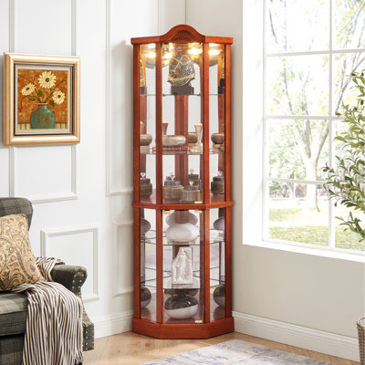 Stunning Oak Cabinet With Glass Doors And Adjustable Shelf Levels Options Ornate Carving