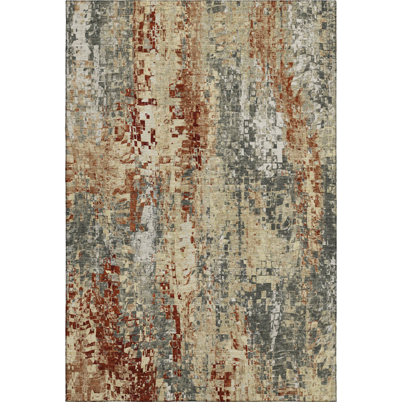 Tapis abstrait lavable à la machine de qualité supérieure Mayfield AMF2254, 3 pi x 5 pi, Étain