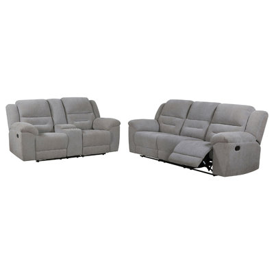 Gilo 2Pc Manual Recliner Sofa And Loveseat Set, Soft Gray Chenille