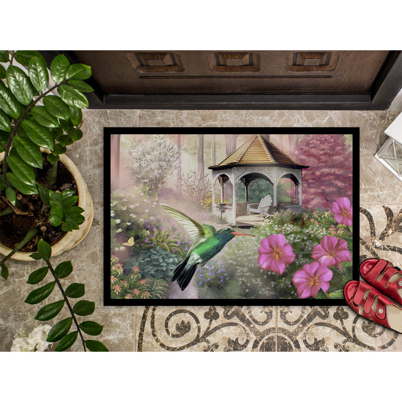 Paillasson d’extérieur antidérapant avec pavillon de jardin Ukiah Garden, Rectangle 2 pi x 3 pi