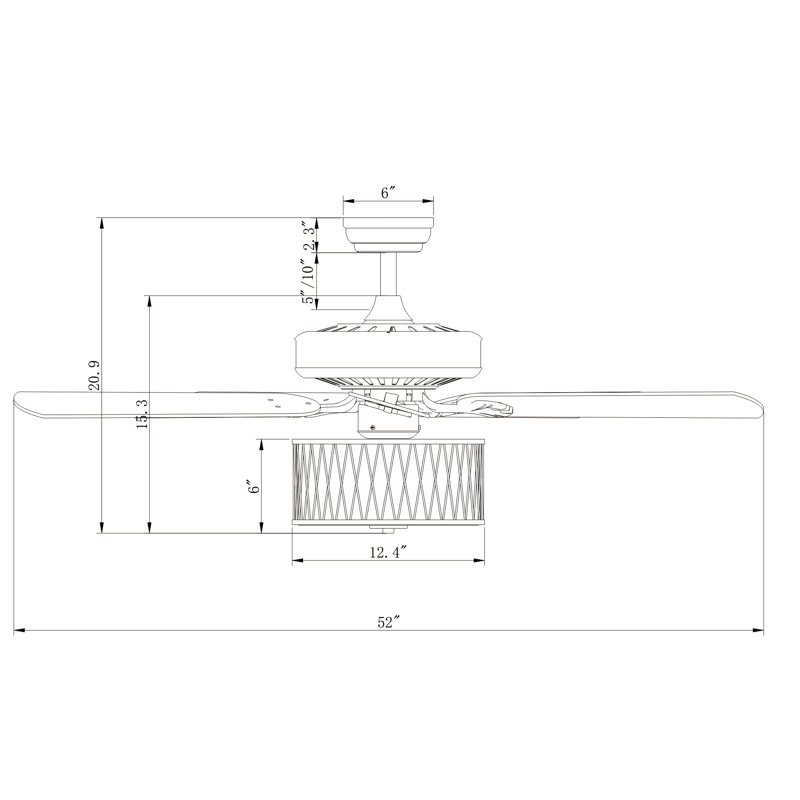 Ventilateur de plafond standard à 5 pales de 52 po avec télécommande et ensemble d’éclairage inclus Ullman