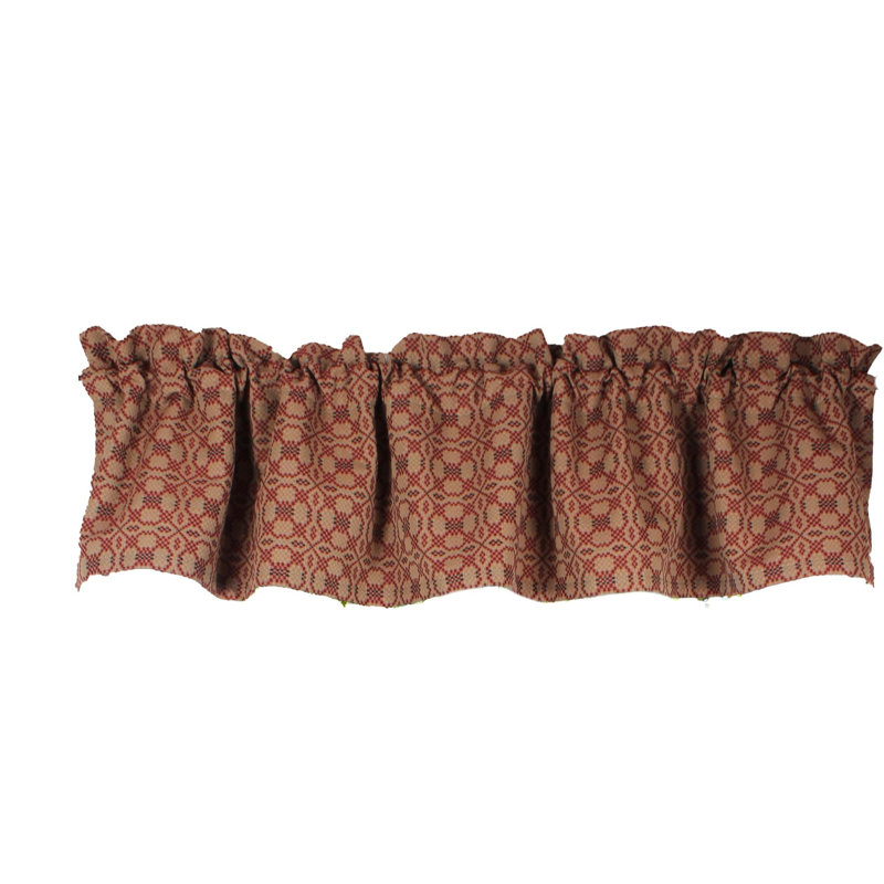 Anceline Abstract Ruffled Window Valance, Red Black Oat