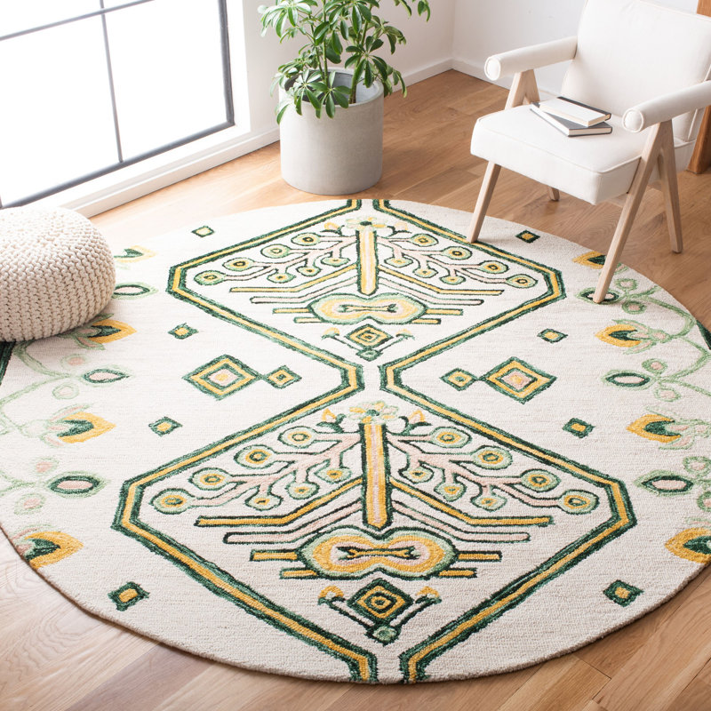 Sundon Hand Tufted Wool Southwestern Rug, Round 7'