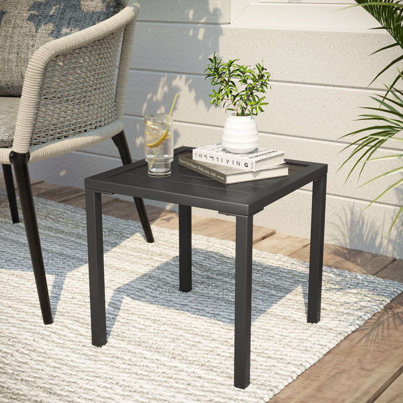 Herv Square Aluminum Outdoor Side Table, Black