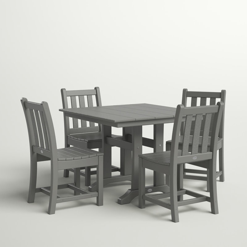 Traditional Garden 5-Piece Farmhouse Trestle Dining Set, Slate Gray