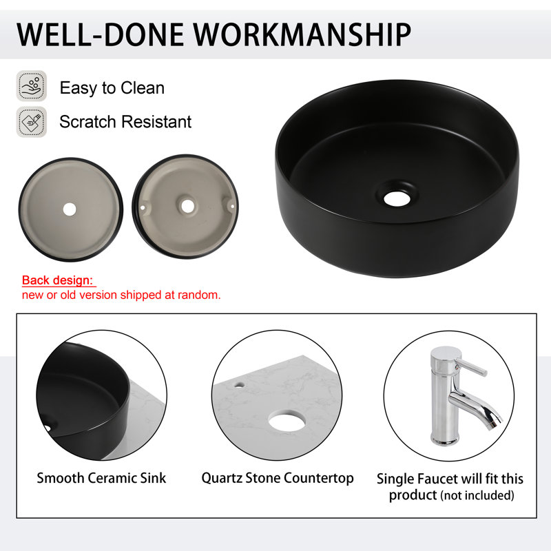 Meuble-lavabo mural simple avec lavabo en céramique, 24", Noir mat