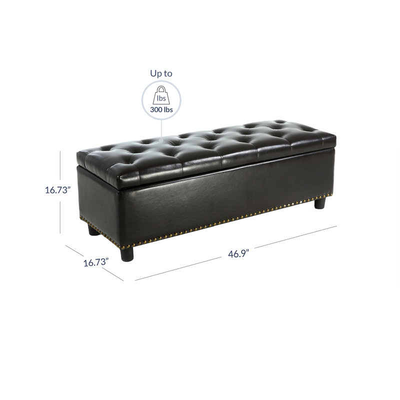 Upholstered Ottoman,  Dark Brown Faux Leather, Dark Brown