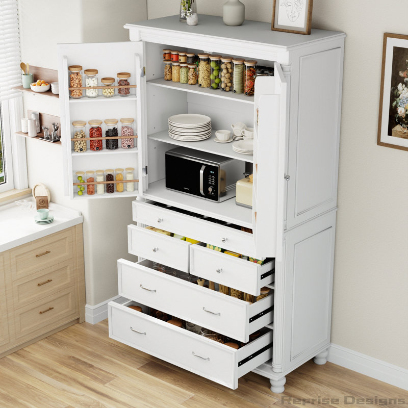 Garde-manger autoportant de 77,3 po de hauteur avec comptoir et tablettes de porte, White