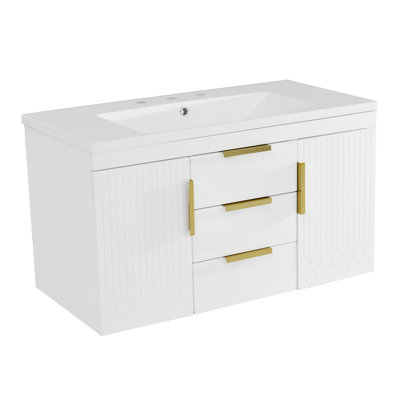 Meuble-lavabo mural 72 po, armoire de rangement flottante avec 2 tiroirs, armoire de salle de bain en bois massif (identique à N710S236003K)