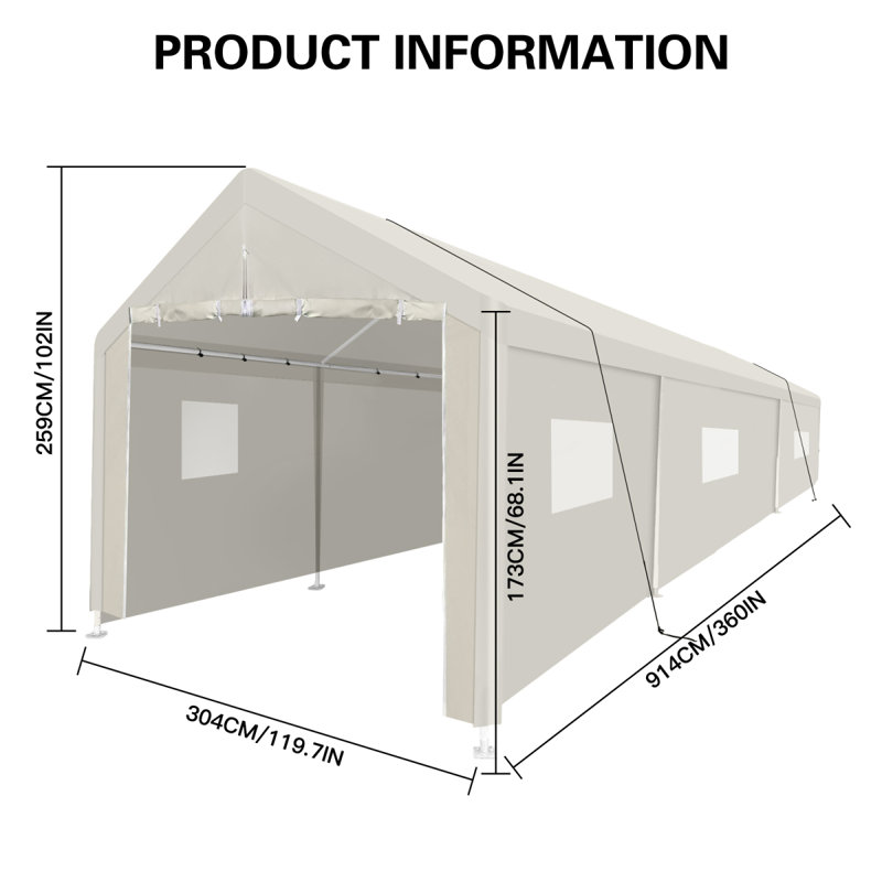 Carport, 10×30 Heavy Duty Portable Carport Garage Tent For Outdoor Storage Shelter White With Window