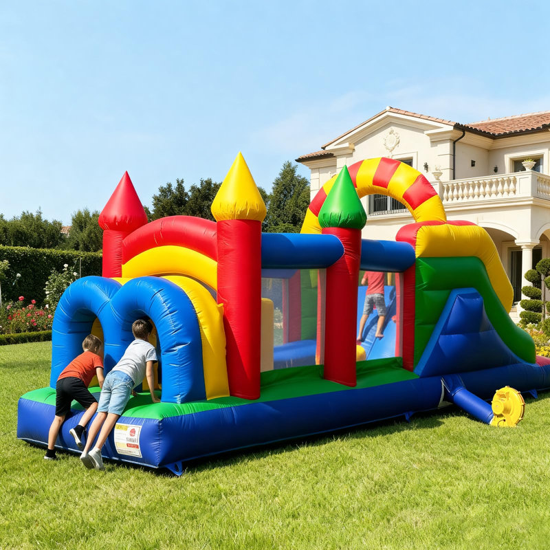 Parcours d'obstacles gonflable GR8FUN 26FT, château gonflable avec ventilateur, parcours d'obstacles gonflable en PVC avec tunnel et glissade, sauteur pour la cour arrière