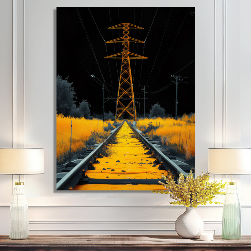 Lignes électriques jaunes et noires - Lignes électriques, Toile tendue, H 16 po x l 32 po