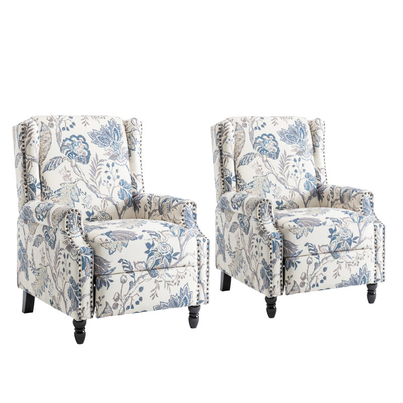 Manual Standard Push Back Recliner, Blue Plants