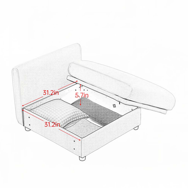 Canapé en chenille avec repose-pieds en tissu, 3, H 27,9 po x l 109 po x P 37,40 po, Chameau