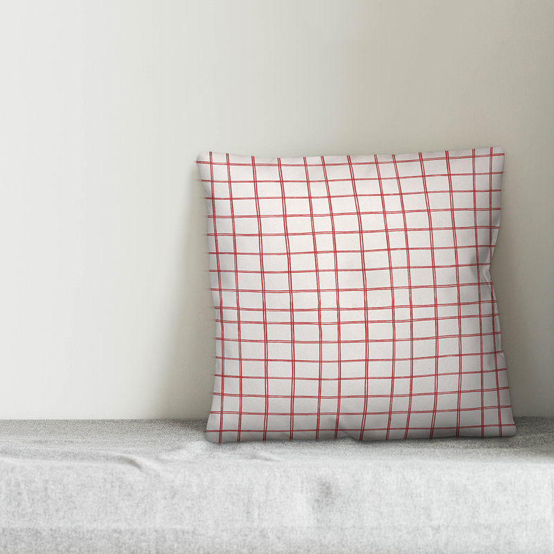  Coussin Drawn, 16 po x 1 po, Blanc / rouge