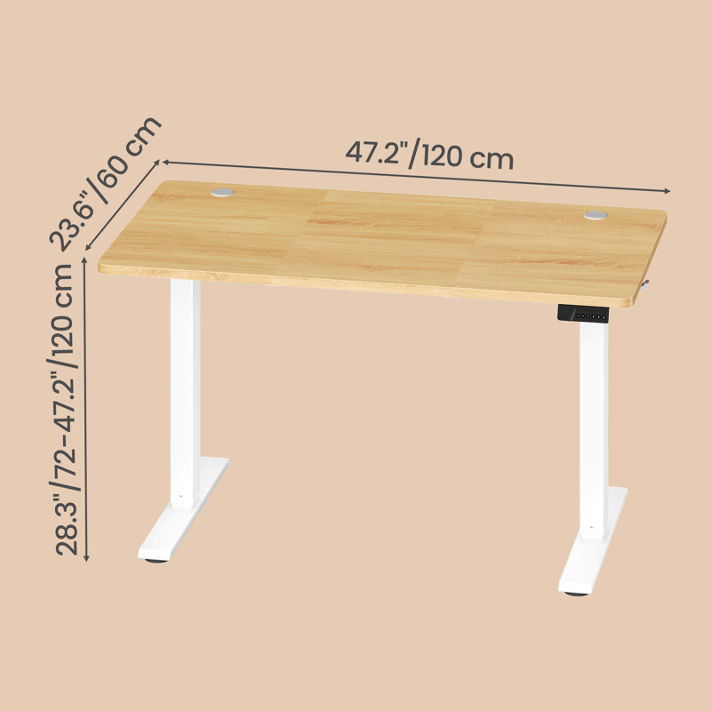 Adjustable Height Steel Computer Desk, 120 cm H x 120 cm W x 60 cm D, White, Yellow