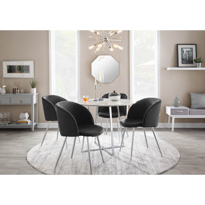 Terrance 18.5'' H Velvet Upholstered Parsons Chair, Black, Chrome