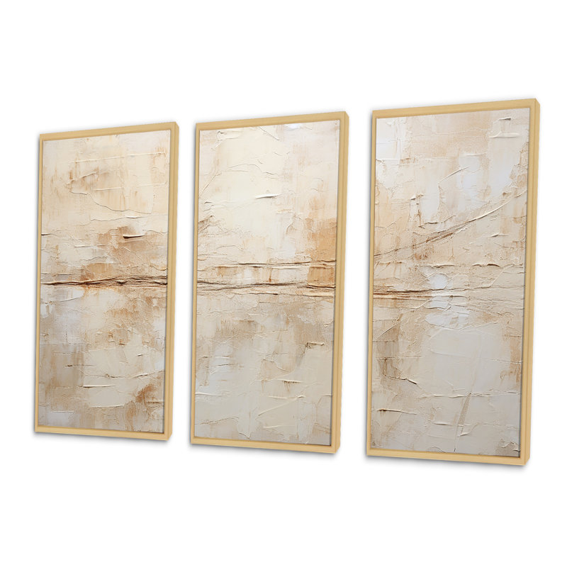 Ensemble de décorations murales abstraites minimalistes beige et blanc, H 32 po x l 48 po x P 1 po, Cadre flottant érable
