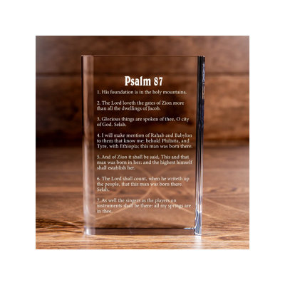 Livre de cristal gravé au laser Jerricha Psalm 87 - Elegantieux pour croyants
