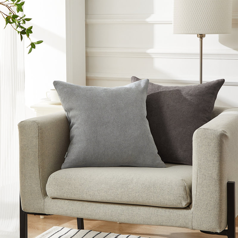 Housse de coussin carré en chenille, 18" x 18", gris