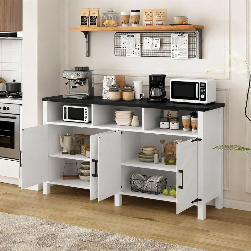 Buffet 59 po avec tablettes réglables, prises intégrées et ports USB, multifonctionnel pour la cuisine, le salon et le vestibule