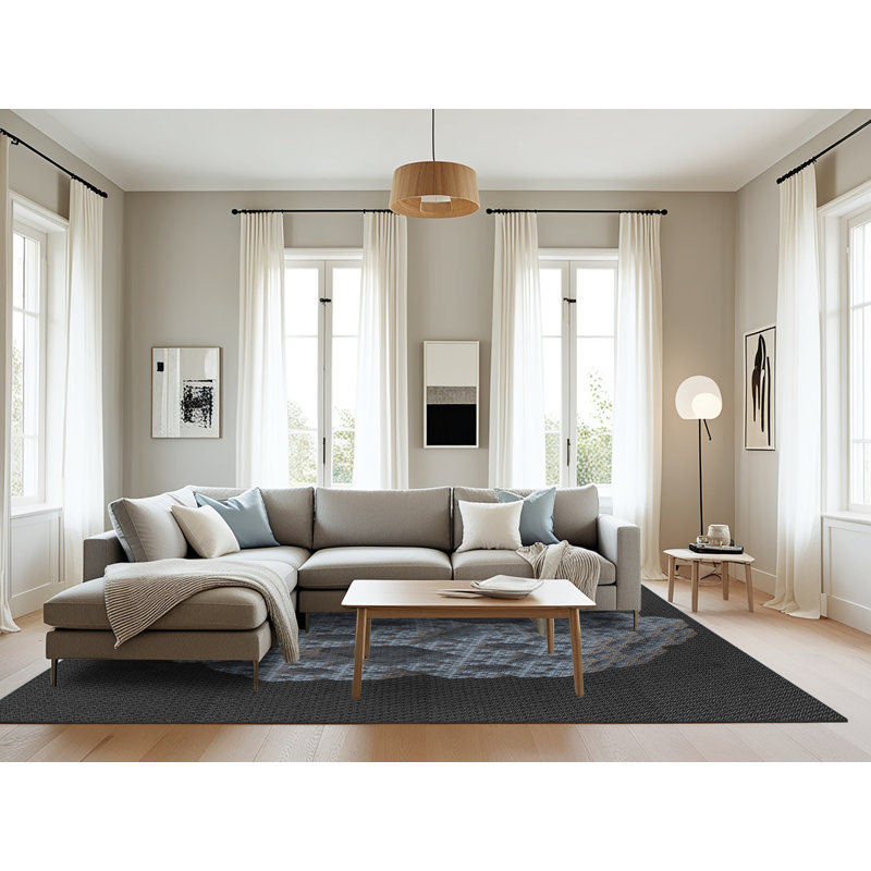 Tapis noir/bleu à motifs, Rectangle 8 pi x 12 pi