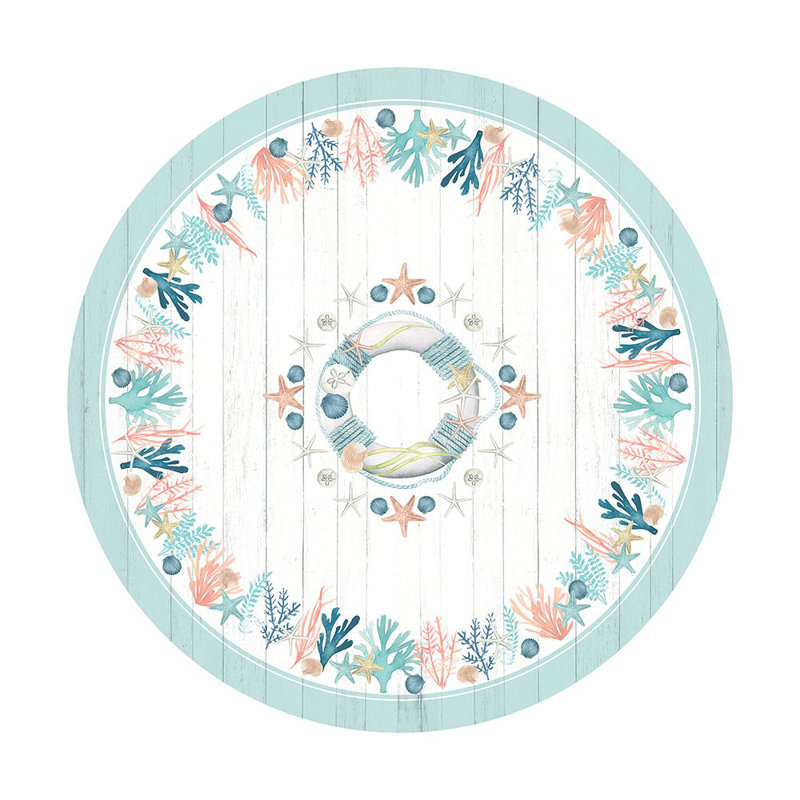 Coastal Reef Round Fabric Tablecloth in Off-White and Blue