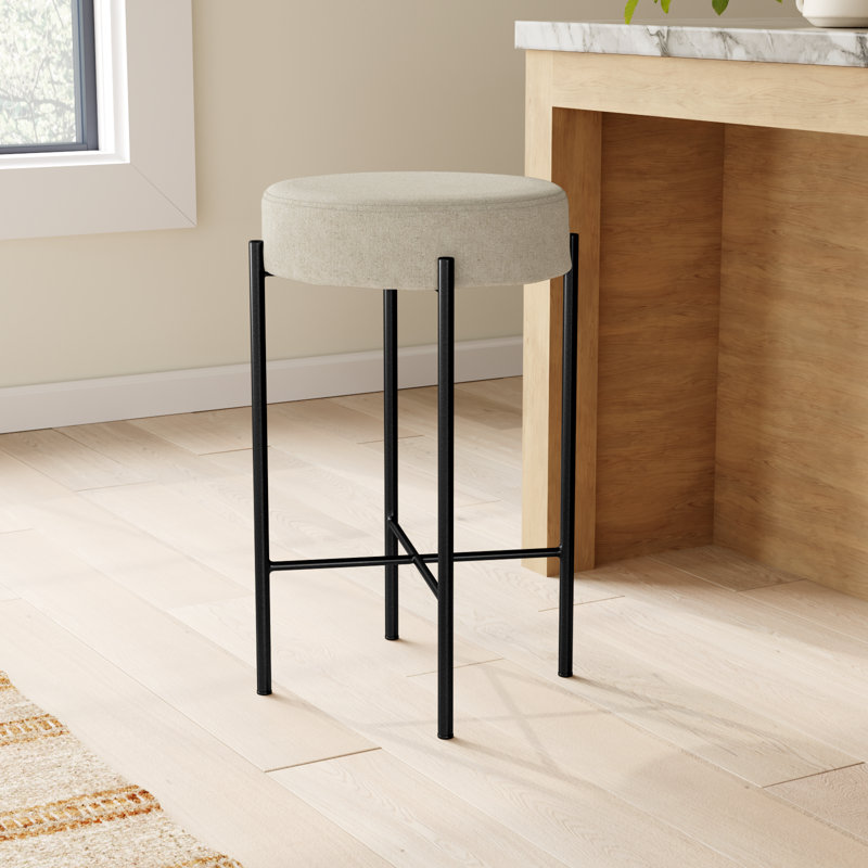 Eugenia Upholstered Bar & Counter Stool with Metal Frame, Counter Stool (26" Seat Height), Savile Flax - Beige