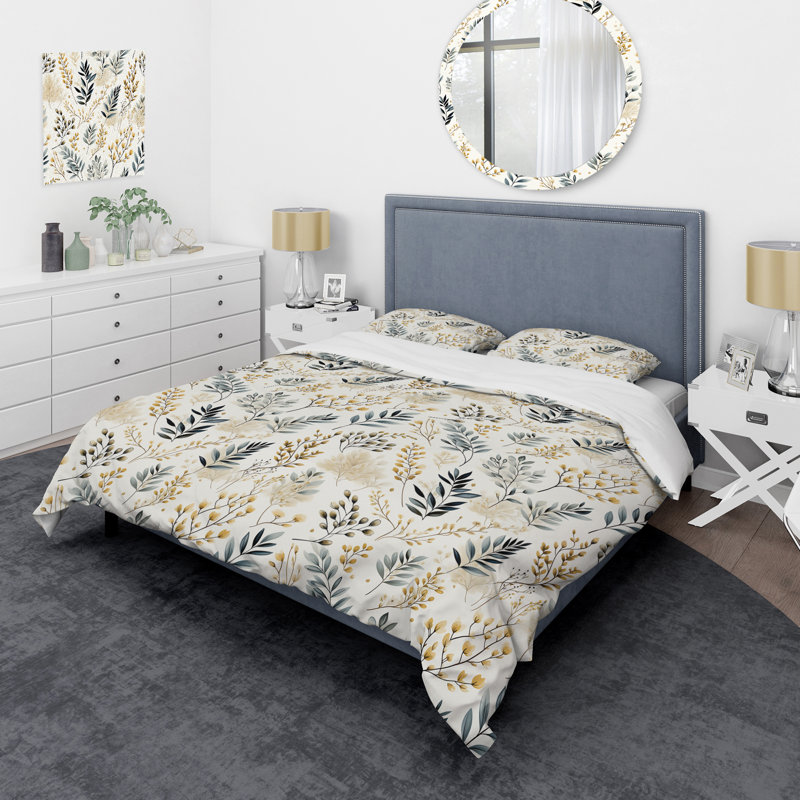 Serene Ferns II - Plants Duvet Cover Set - Microfiber Polyester, Queen Duvet Cover + 2 Standard Shams