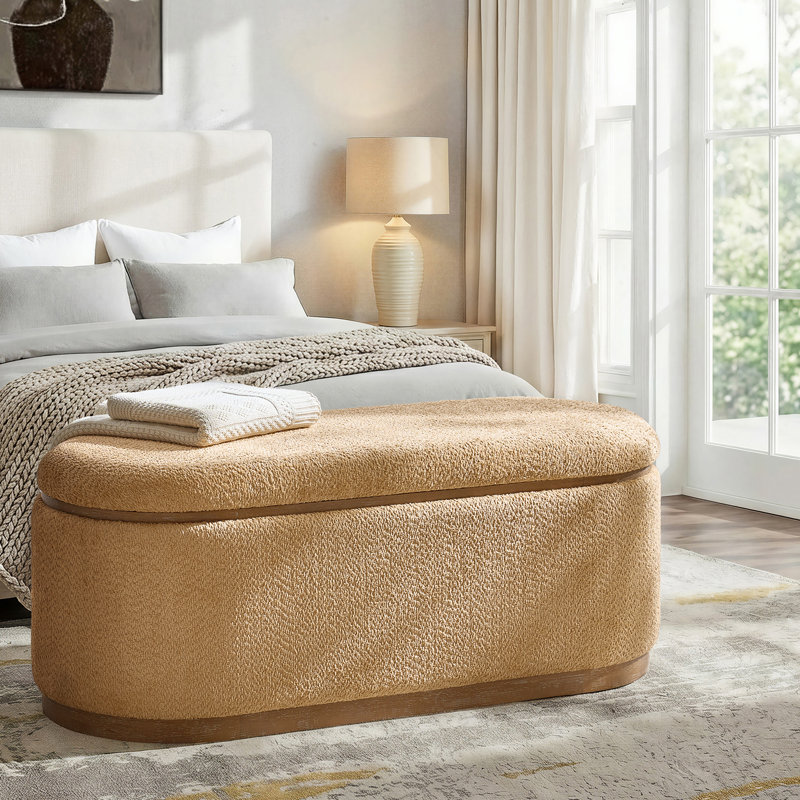 Arusha Sabise 46.5"W Modern Chenille Fully Assemble Filp-Top Storage Bench, Camel