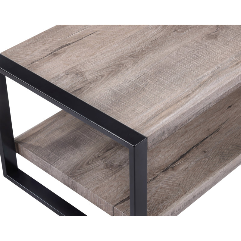 Ensemble de cocktail contemporain 3 pièces 1 table basse rectangulaire et 2 tables de bout carrées rustiques au fini noir brun