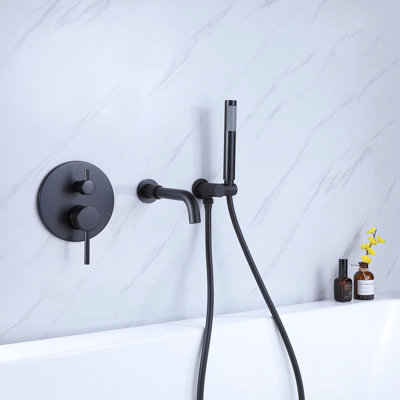 2 Black Matte Shower And Tub Faucet - Solid Brass, -Balanced Valve, Rust-, 59" Hose Hand Shower, 2 Gpm, Nickel , Includes Mounting Nuts Bolts -Balanced, Rustproof, Brackets Washers