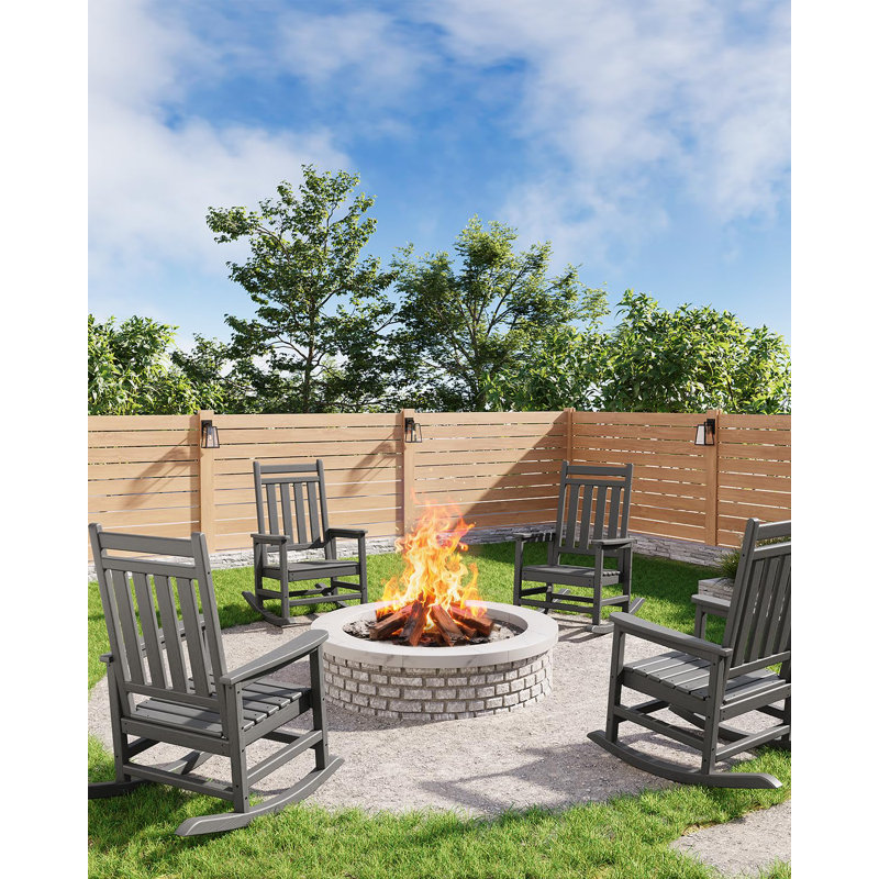 2PCS Adirondack Outdoor Rocking Chair, All Weather HDPE Plastic Patio Rocker Chair with Wide Armrests, Classic Fire Pit Chair for Porch, Deck, Lawn, Garde, 380LBs