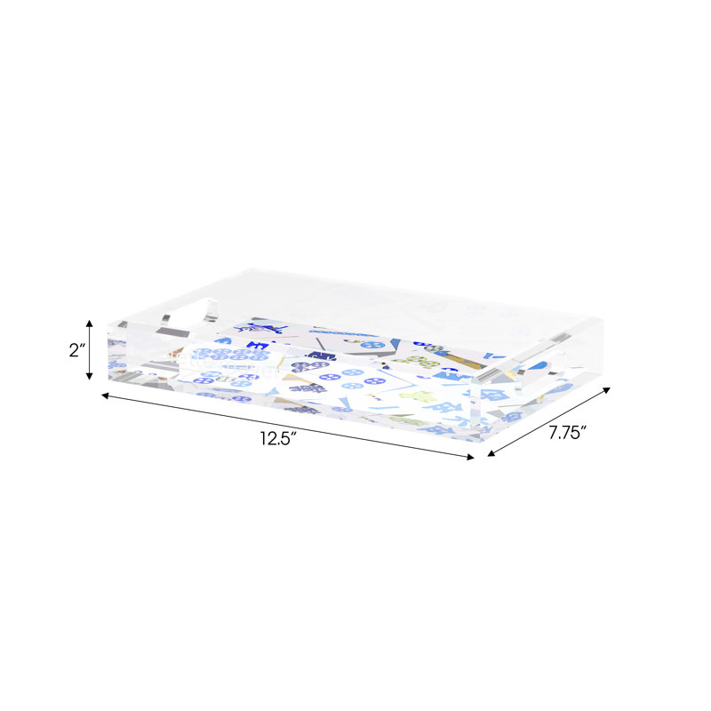 Mahjong Acrylic Decorative Tray, 12.5"W x 7.75"D x 2"H, Blues, Rectangle