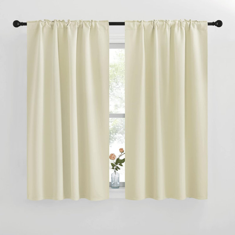 Blackout Curtain Light & Noise Reducing Room Darkening Drapes for Bedroom/Living Room/Kitchen, 2 Pieces, Beige, 42" W x 50" L