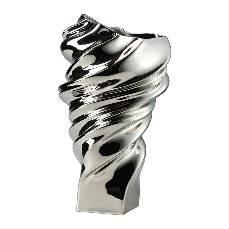 Squall Porcelain China Table Vase, Platinum Titanium, 13.75" H x 7.75" W x 7.25" D