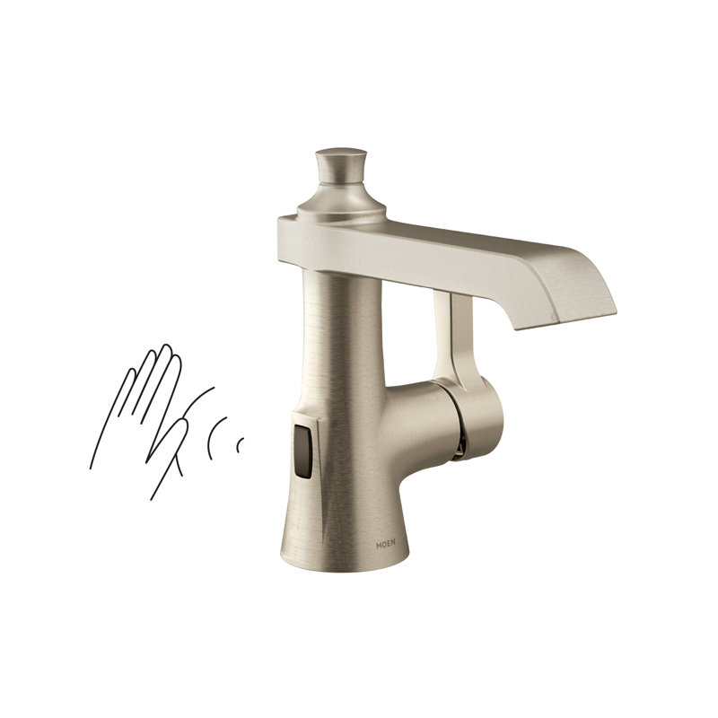 Moen Flara Motionsense Wave Touchless Single Handle Bathroom Sink Faucet with Drain Assembly, Brushed Nickel