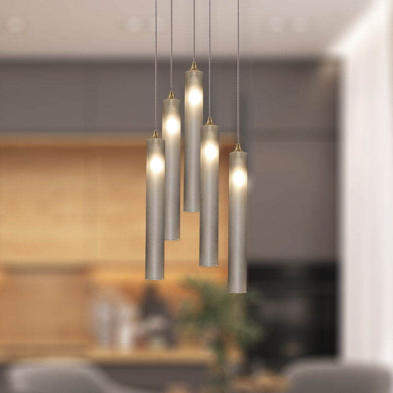 Luminaires suspendus Rainfall 5, Chrome, Blanc givré