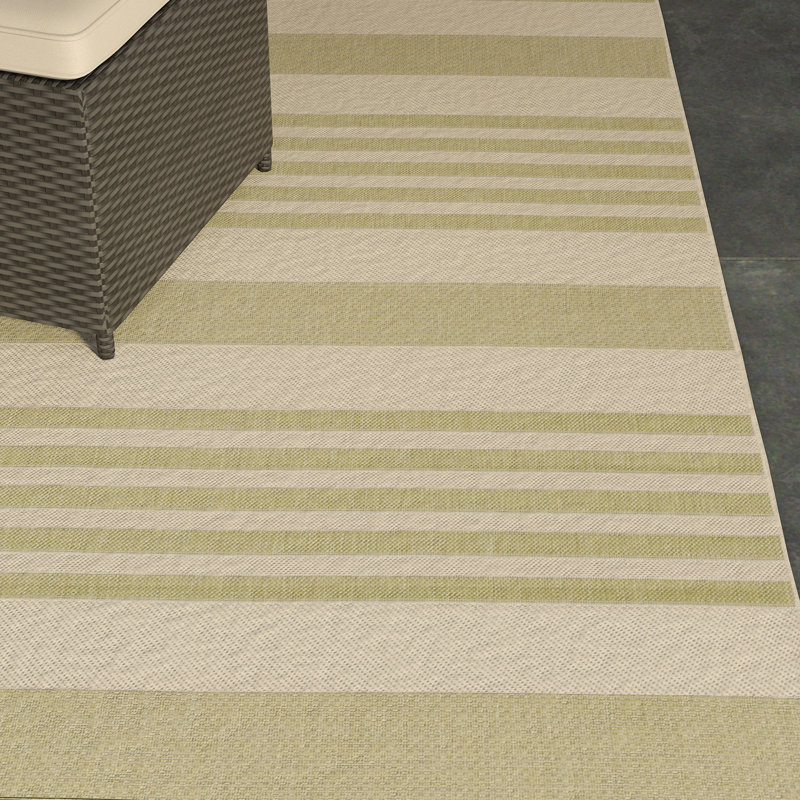 Arneshia Striped Beige/Sweet Pea Indoor/Outdoor Area Rug, Runner 2'3" x 8'